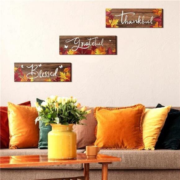 3 Pcs Maple Leaves Kitchen Wall Decor Fall Thanksgiving Bathroom Decor Thankful - Picture 2 of 8